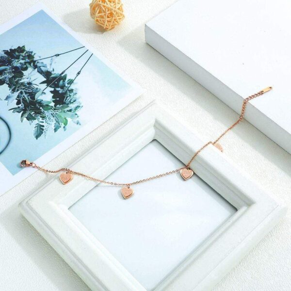 String of Four Hearts For Her Feet Jewellery Rose Gold Layered Anklet - Image 2