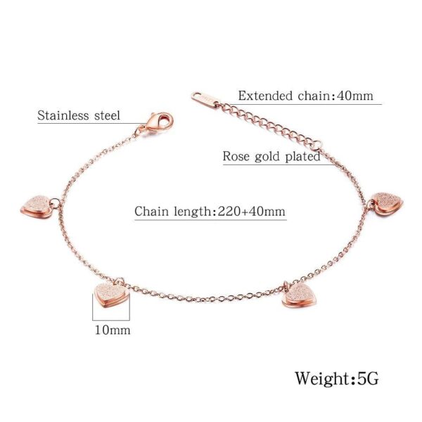 String of Four Hearts For Her Feet Jewellery Rose Gold Layered Anklet - Image 3