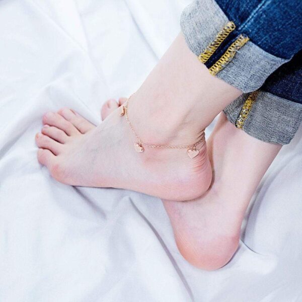 String of Four Hearts For Her Feet Jewellery Rose Gold Layered Anklet - Image 4