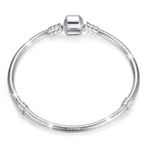 Solid 925 Sterling Silver Pandora Inspired Barrel Clasp Snake Chain Bracelet