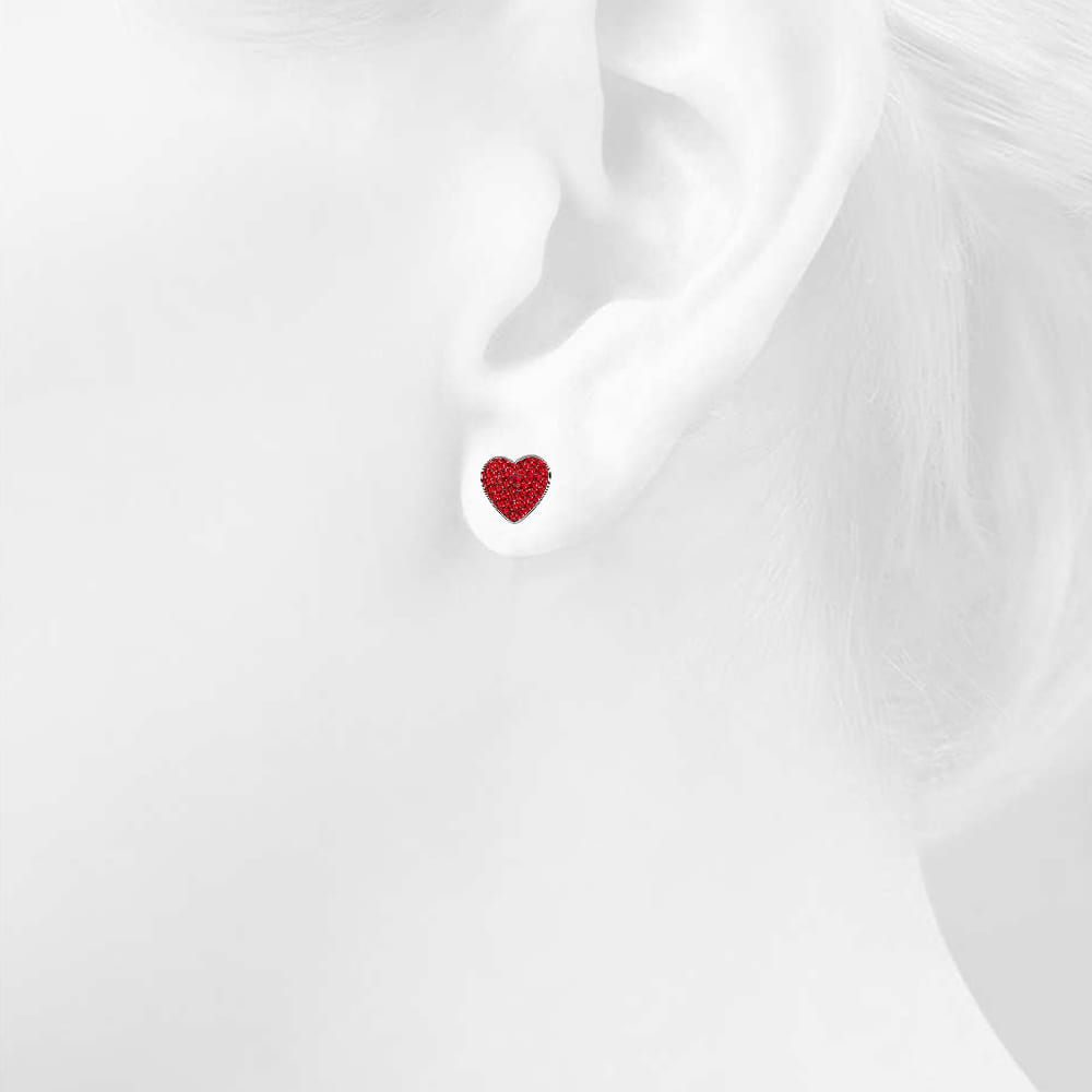 Solid 925 Sterling Silver Red Heart Stud Earrings - Image 2