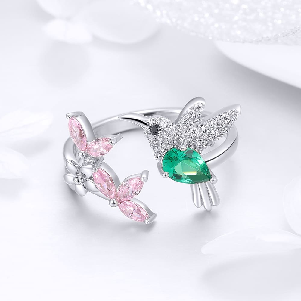 Solid 925 Sterling Silver Humming Bird Adjustable Fashion Ring - Image 2