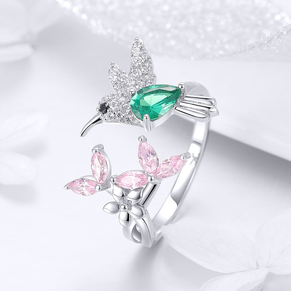 Solid 925 Sterling Silver Humming Bird Adjustable Fashion Ring - Image 3