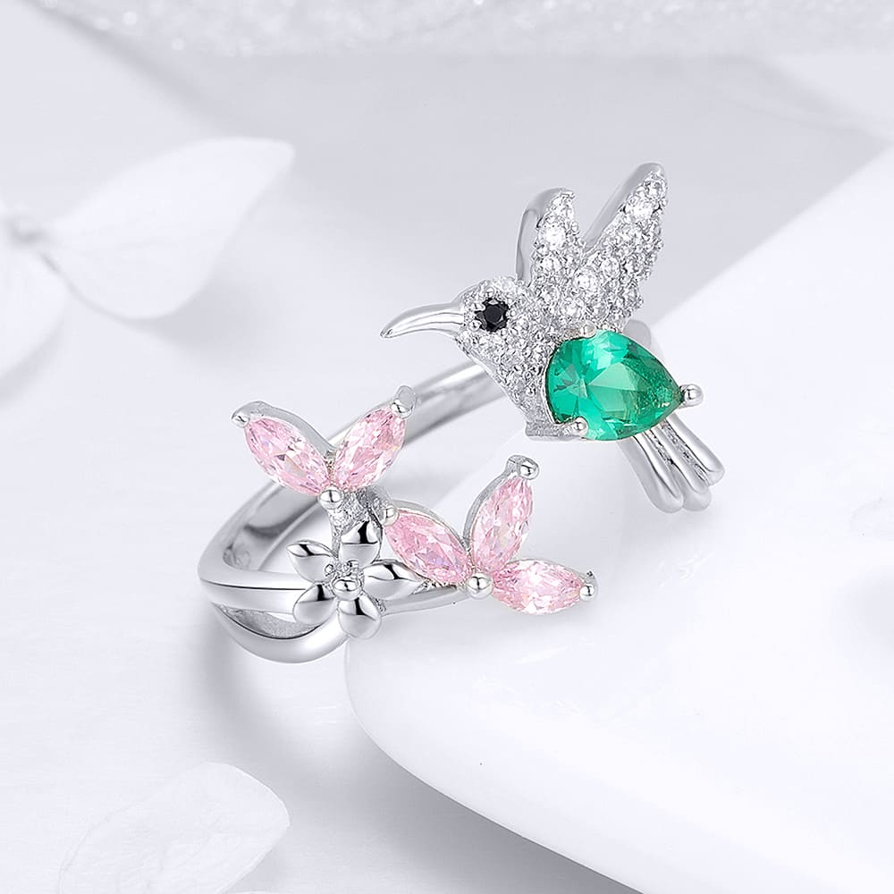 Solid 925 Sterling Silver Humming Bird Adjustable Fashion Ring - Image 4