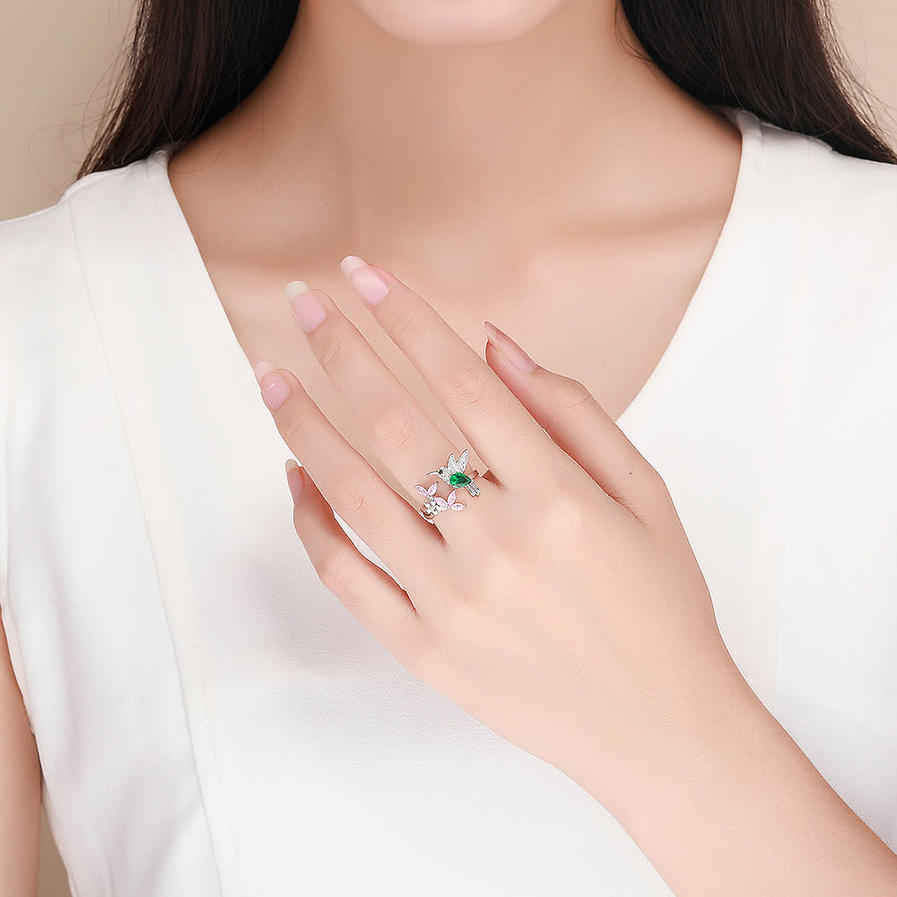 Solid 925 Sterling Silver Humming Bird Adjustable Fashion Ring - Image 5
