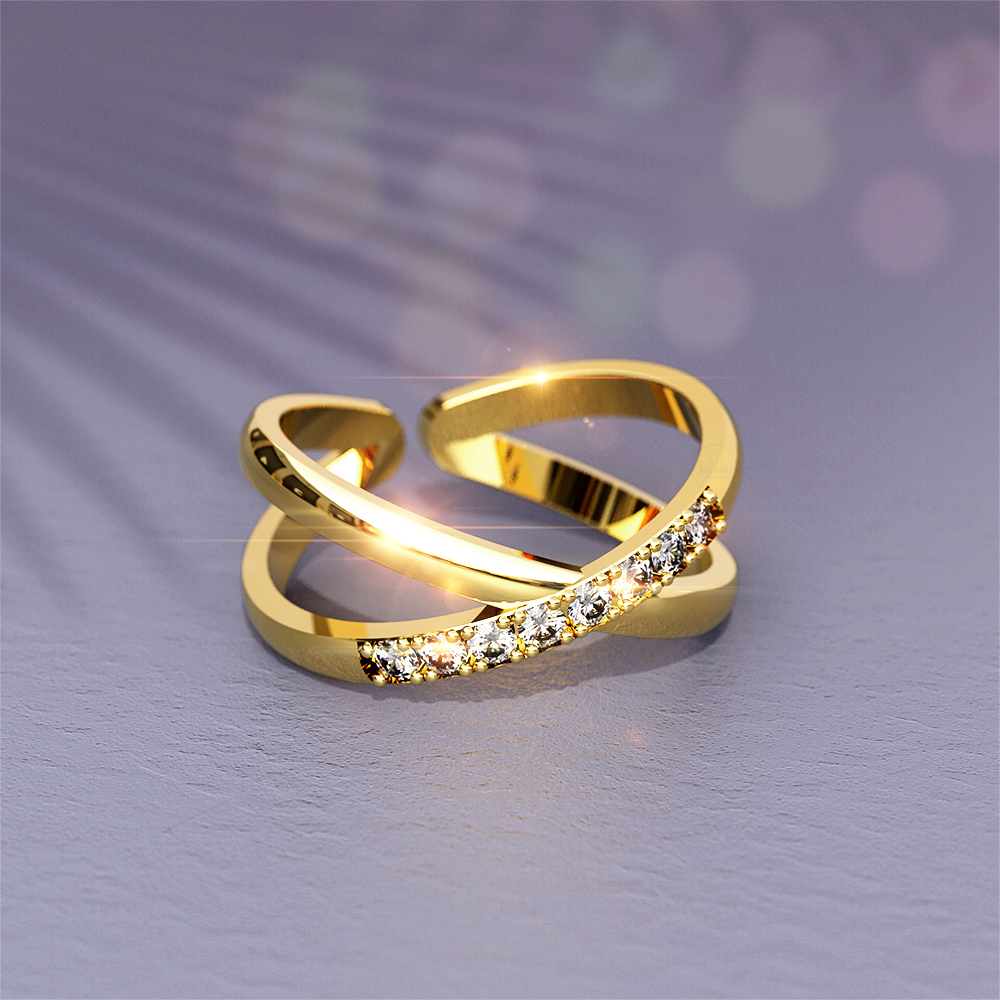 Solid 925 Sterling Silver Cassia Adjustable Stacking Ring in Gold - Image 3