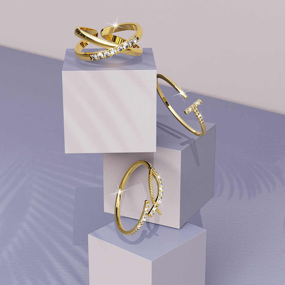 Solid 925 Sterling Silver Cleo Adjustable Stacking Ring in Gold - Image 4