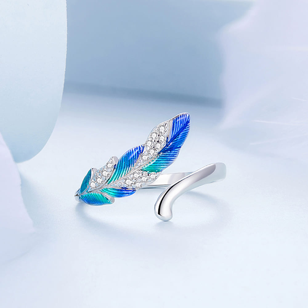 Solid 925 Signature Silver Mayura Flaunty Open Cut Feather Ring - Image 2