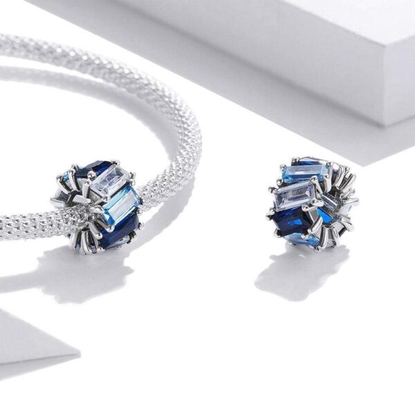 Solid 925 Sterling Silver Gradient Blue Baguette Crystals Pandora Inspired Charm - Image 3