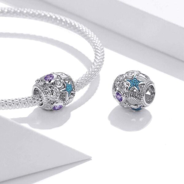 Solid 925 Sterling Silver Starfish and Seashells Pandora Inspired Charm - Image 3