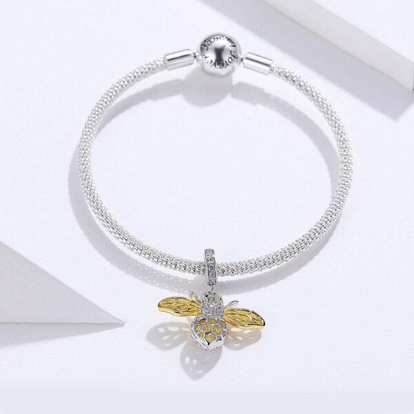 Solid 925 Sterling Silver Crystal Yellow Bee Animal Bracelet - Image 2