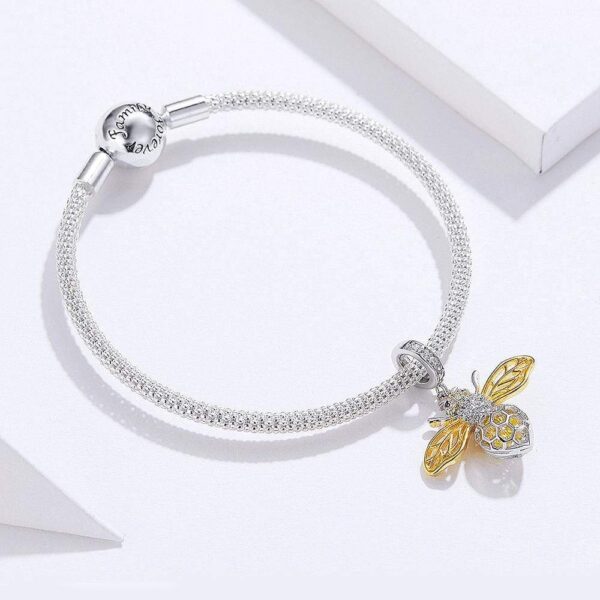 Solid 925 Sterling Silver Crystal Yellow Bee Animal Bracelet - Image 3