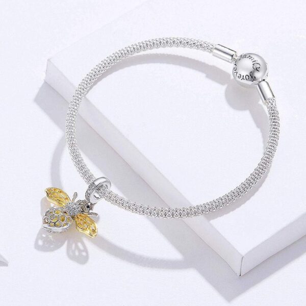 Solid 925 Sterling Silver Crystal Yellow Bee Animal Bracelet - Image 4