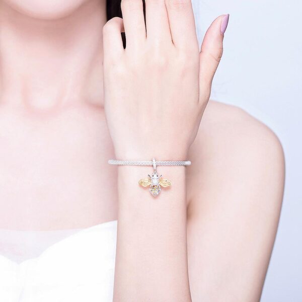 Solid 925 Sterling Silver Crystal Yellow Bee Animal Bracelet - Image 5
