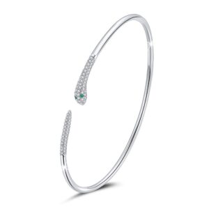 Solid 925 Sterling Silver Rattle Snake Open Cuff Bangle