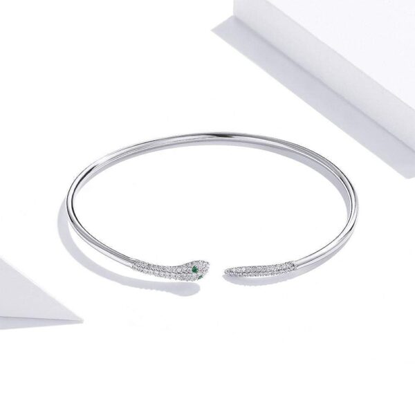 Solid 925 Sterling Silver Rattle Snake Open Cuff Bangle - Image 2
