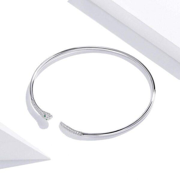 Solid 925 Sterling Silver Rattle Snake Open Cuff Bangle - Image 3