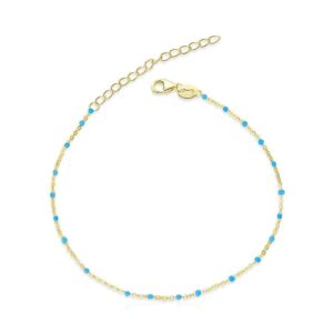 Solid 925 Sterling Silver Dainty Cyan Blue Crystals Bracelet