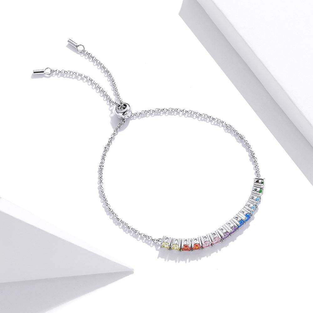 Solid 925 Sterling Silver Rainbow Cubic Zirconia Slider Bracelet - Image 2