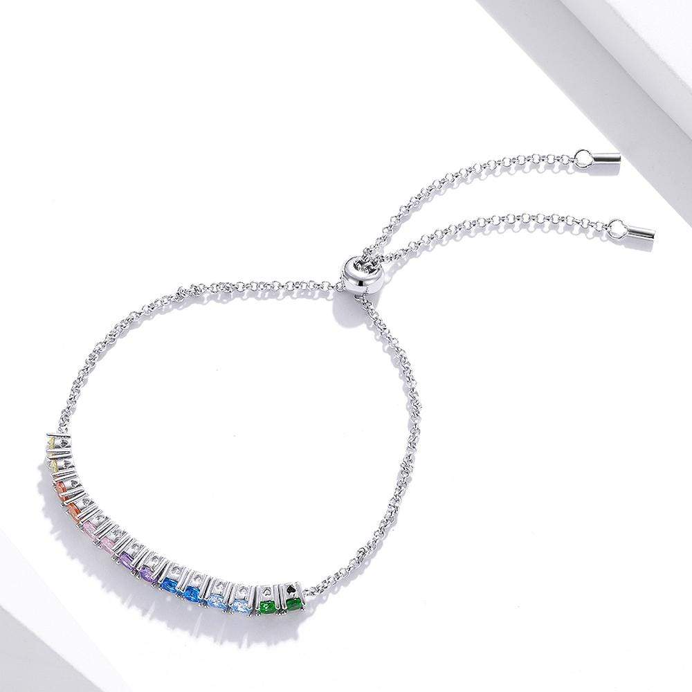 Solid 925 Sterling Silver Rainbow Cubic Zirconia Slider Bracelet - Image 3