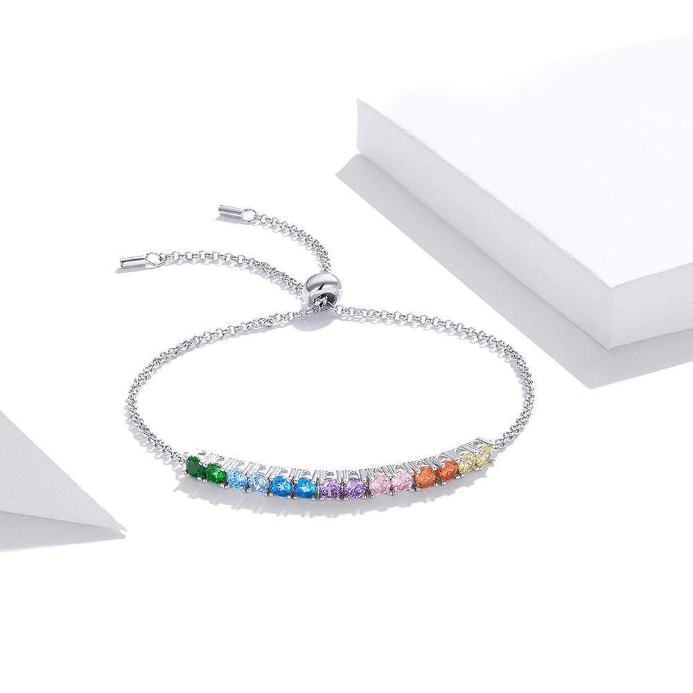 Solid 925 Sterling Silver Rainbow Cubic Zirconia Slider Bracelet - Image 4