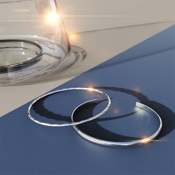 Solid 925 Sterling Silver Simple Round Bangle - Image 3
