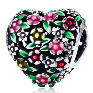 Solid 925 Sterling Silver Magnolia Bloom Heart Charm