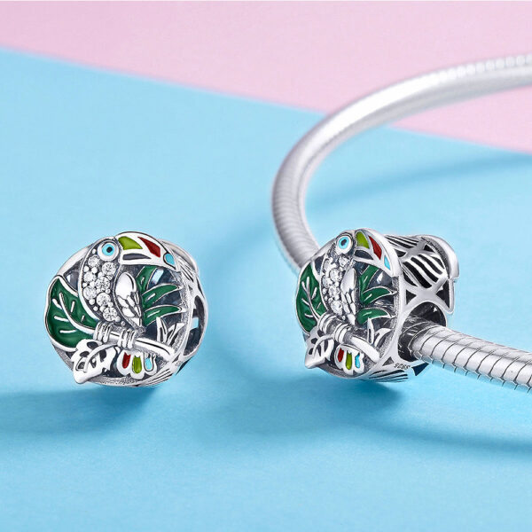 Solid 925 Sterling Silver Multicolour Toucan Bird CZ Charm - Image 2