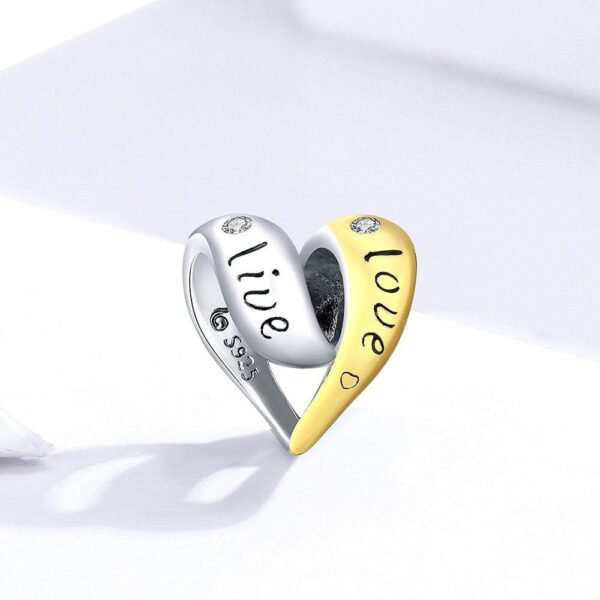 Solid 925 Sterling Silver Live Love Kiss Laugh Heart Pandora Inspired Charm - Image 4