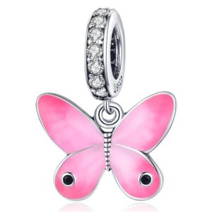 Solid 925 Sterling Silver Pink Sweet Butterfly Pandora Inspired Charm