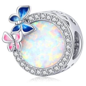 Solid 925 Sterling Silver Pink and Blue Inlay Couple Butterfly Pandora Inspired Charm