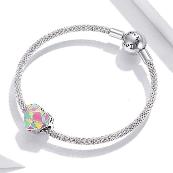 Solid 925 Sterling Silver Multicolur Heart-Shaped Geometric Pandora Inspired charm - Image 2