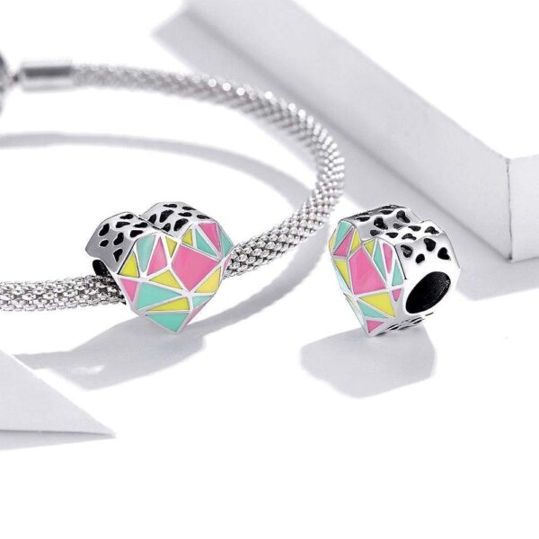Solid 925 Sterling Silver Multicolur Heart-Shaped Geometric Pandora Inspired charm - Image 3