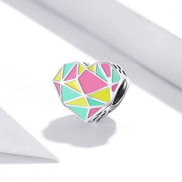 Solid 925 Sterling Silver Multicolur Heart-Shaped Geometric Pandora Inspired charm - Image 4