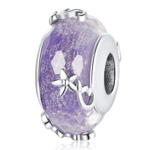 Solid 925 Sterling Silver Purple Glass Pandora Inspired charm