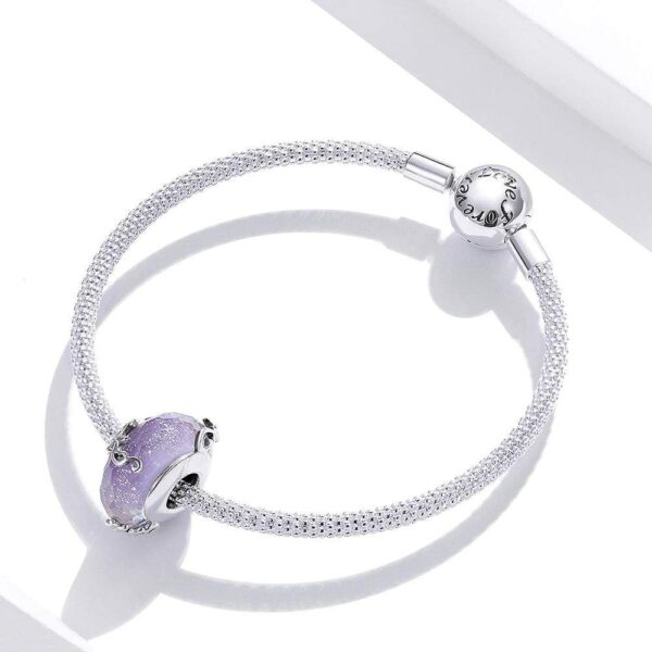 Solid 925 Sterling Silver Purple Glass Pandora Inspired charm - Image 2