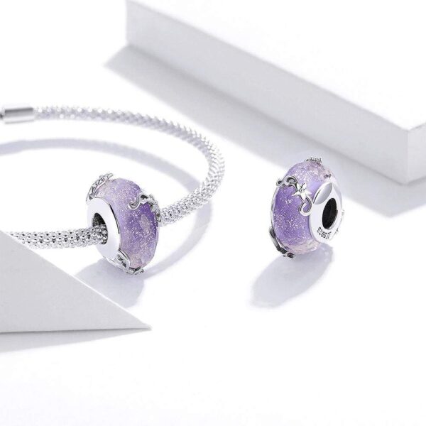 Solid 925 Sterling Silver Purple Glass Pandora Inspired charm - Image 3