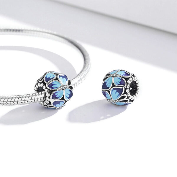 Solid 925 Sterling Silver Calming Blue Pandora Inspired Bead Charm - Image 2