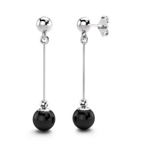 Solid 925 Sterling Silver Glossy Black Agate Dangle Earrings