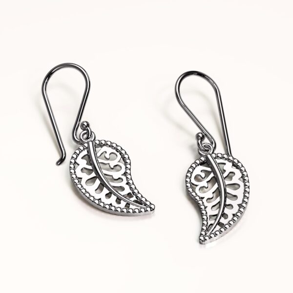 Solid 925 Sterling Silver Leaf Dangle Earrings - Image 2