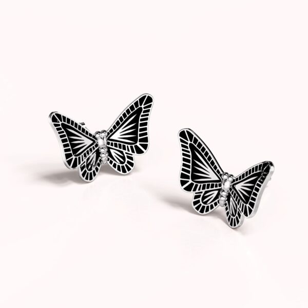 Solid 925 Sterling Silver Antique Butterfly Stud Earrings - Image 2