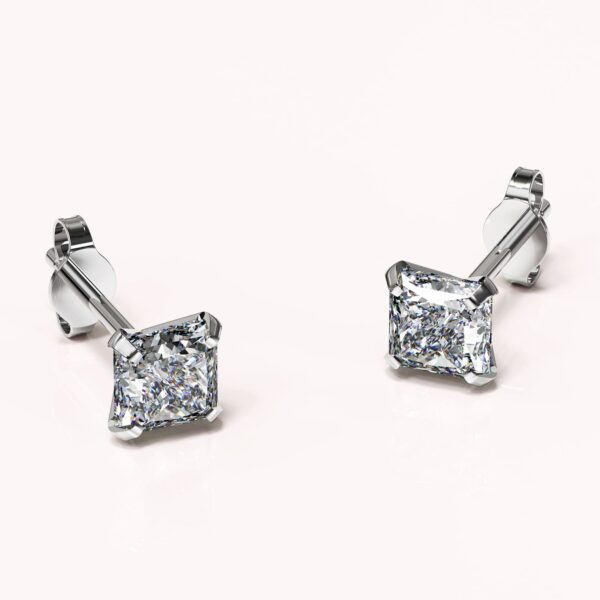 Solid 925 Sterling Silver Princess Cut Stud Earrings - Image 2