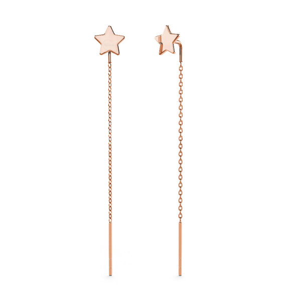 Solid 925 Sterling Rose Gold Star Threader Earrings