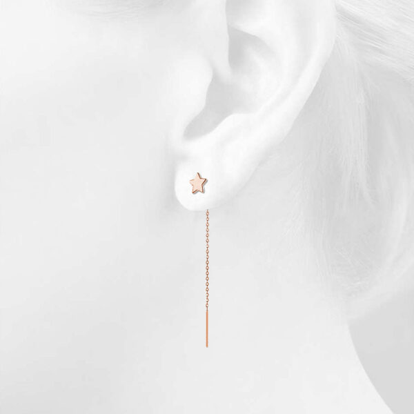 Solid 925 Sterling Rose Gold Star Threader Earrings - Image 3