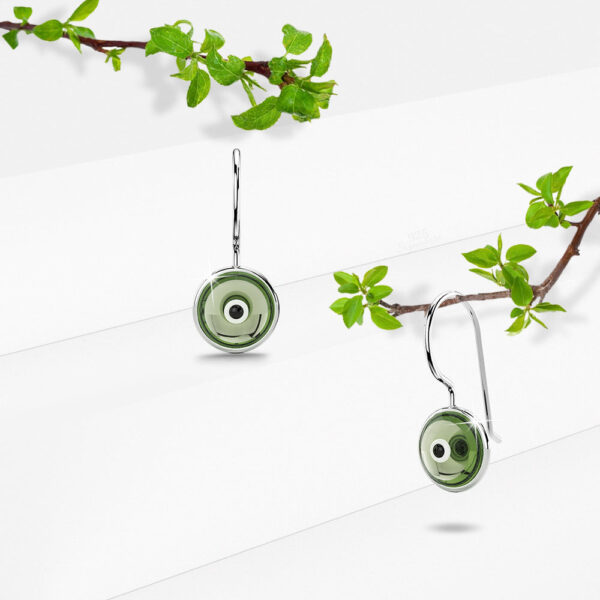 Solid 925 Sterling Silver Saucers Earrings Green - Image 2