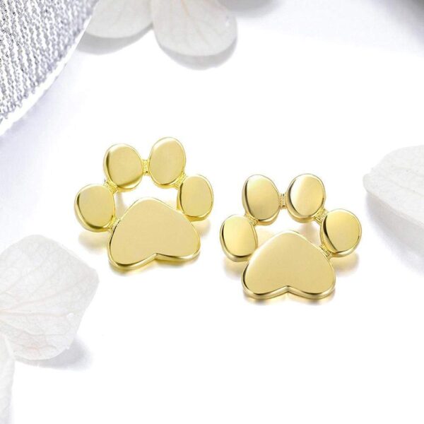 Solid 925 Sterling Silver Animal Paw Print Gold Stud Earrings - Image 2