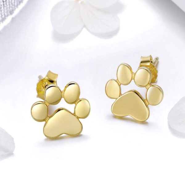 Solid 925 Sterling Silver Animal Paw Print Gold Stud Earrings - Image 3