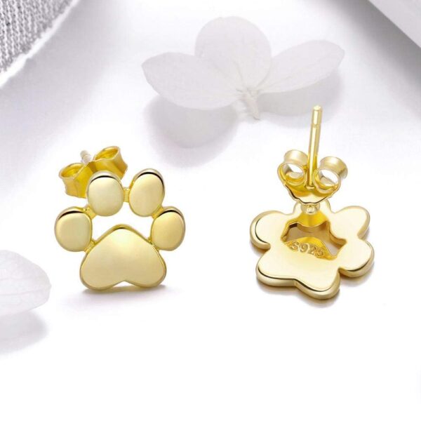 Solid 925 Sterling Silver Animal Paw Print Gold Stud Earrings - Image 4