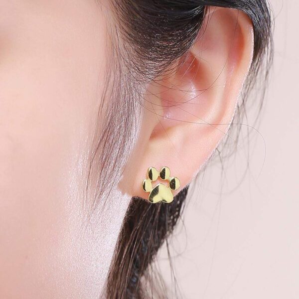 Solid 925 Sterling Silver Animal Paw Print Gold Stud Earrings - Image 5