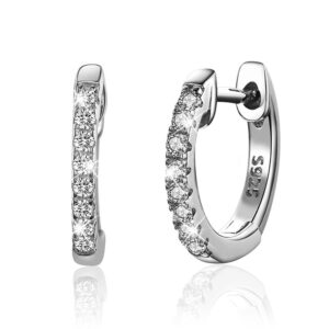 Solid 925 Sterling Silver Sparkling Zircon White Gold Huggie Earrings